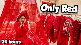 Using only Red things for 24 Hours Challenge❤️लाल बर्गर [upl. by Alma458]