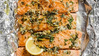 Garlic Butter Salmon Baked in Foil  Dinner in 20 minutes [upl. by Ferriter960]