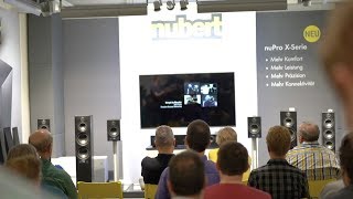 Nubert nuPro X8000 amp nuPyramide 717  Quick binaural sounddemo at HighEnd Munich 2018 [upl. by Lanta310]