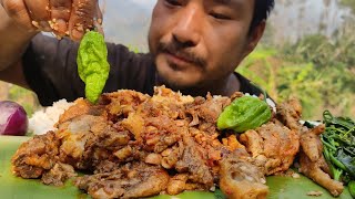 eating spicy chicken curry and fried passion fruit leaves  kents vlog [upl. by Coates]