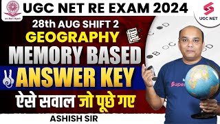 UGC NET 2024 Geography Memory Bases Analysis  UGC NET Answer Key and Exam Analysis  Ashish Sir [upl. by Aicined]