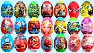 24 Surprise Eggs Kinder Surprise Mickey Mouse Cars 2 Minnie Mouse Spongebob [upl. by Dixon195]