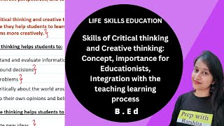 Skills of Critical thinking and Creative thinking Concept importance for Educationists [upl. by Enieledam347]