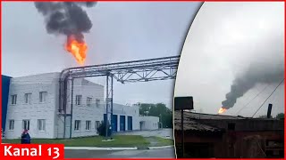 Strong blast in oil plant in Russia’s Omsk region  Footage of explosion [upl. by Anatlus]