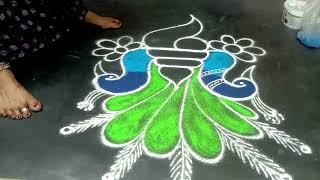 beautiful peacock rangoli designs 🦚traditional peacock kolam 🦚 simple and easy peacock rangoli 🦚 [upl. by Bronk]