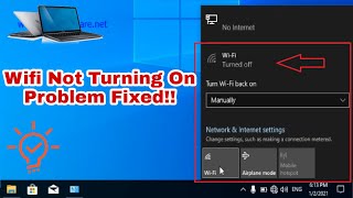 How to Turn on Wifi on Window 10 in Laptop  Wifi Not Turning on Problem Solved  Wifi Turned Off [upl. by Airel]