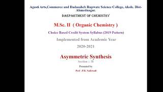 MScII Asymmetric Synthesis Lecture no1 ProfPankaj Naikwadi [upl. by Renell]