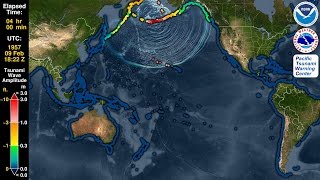 Tsunami Forecast Model Animation Aleutian Islands 1957 [upl. by Anedal]