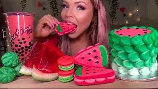 ASMR WATERMELON CAKE BUBBLE TEA CAKE POP MACARON SANDWICH COOKIE JELLO SLICE MUKBANG 먹방 [upl. by Christmas]