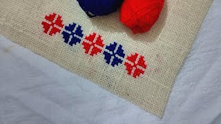 Most Attractive Cross Stitch Border Design For Beginner  চটের পাপোশ সেলাইআসন সেলাই Cross Selai [upl. by Pickard528]