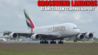 CROSSWIND LANDINGS amp GO AROUND  Stormy day at Amsterdam Schiphol Airport [upl. by Osrock]