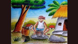 How To Draw Pottery Man Step By Step Village Potter Man drawing [upl. by Beverle]