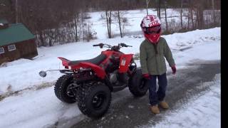 Riding a CanAm Youth DS 90 ATV Four Wheeler in the Winter on Snow [upl. by Ttennaj]