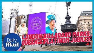 Queen Elizabeth Platinum Jubilee Piccadilly Circus digital billboard marks Queens Accession Day [upl. by Kerwon]