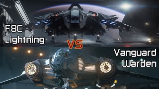 Star Citizen  cannon F8C Lightning vs Vanguard Warden heavy fighters duel [upl. by Kassel417]