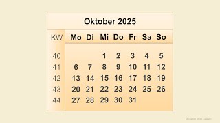 Kalender Oktober 2025 [upl. by Meisel795]