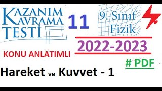 9 Sınıf  Fizik  MEB  Kazanım Testi 11  Hareket ve Kuvvet 1  2022 2023  PDF  TYT Fizik [upl. by Siloum705]