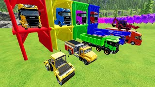 TRANSPORTING ROAD COMPACTORAMBULANCEDUMP TRUCKCRANECARGO TRUCKEXCAVATOR TO GARAGE WITH TRUCK [upl. by Atyekram690]