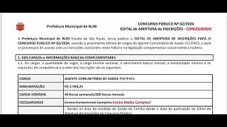 BURISP INSCRIÇÕES PARA CONCURSO PÚBLICO cargos efetivo de Agente Comunitário de Saúde ACS [upl. by El]