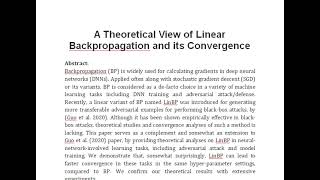 A Theoretical View of Linear Backpropagation and its Convergence [upl. by Sirdna]