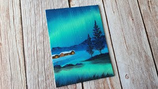 Aurora night sky  easy acrylic painting ideas for beginners ✨️ [upl. by Acirahs300]