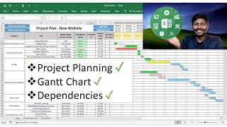 Project planning on Excel with Gantt chart and Dependency arrows Download template [upl. by Mehalick]