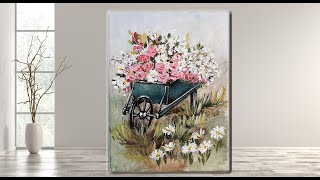 Easy Painting Flowers in a Cart in Acrylics for Beginners MariArtHome [upl. by Lrad127]