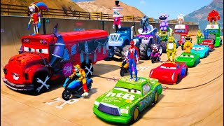 GTAV SPIDERMAN 2 BIG amp SMALL MCQUEEN SCARY TEACHER VS SQUID GAME 2 Join in Epic Stunt Race [upl. by Norit735]