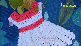 Vestido Bebe a Crochet Blanco y Rojo Sandía 3 a 6 meses Tutorial Paso a Paso Parte 2 de 2 [upl. by Rofotsirk772]