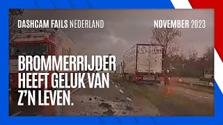 BROMMERRIJDER HEEFT ALLE GELUK VAN DE WERELD  Dashcam Fails Nederland  november 2023 [upl. by Ylim334]