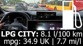 Dacia Duster LPG 100 CITY fuel consumption economy real test mpg l100 km gas 10l traffic jam [upl. by Turnbull]