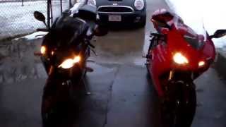 07 Ducati 1098 with scorpion exhaust vs 09 Triumph Daytona with Yoshimura exhaust [upl. by Sadnac]