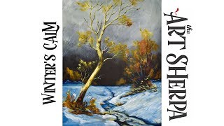 How to paint with Acrylic on Canvas Winters Calm Landscape  TheArtSherpa [upl. by Ogren211]