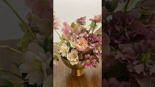 Floral design in a gold compote vessel with helleborus and lisianthus floraldesign [upl. by Guimar]