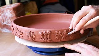 Making a Wide Serving Bowl with Floral Decoration [upl. by Camm]