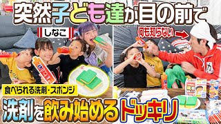 【悪夢再来ドッキリ】子ども達が目の前でいきなりキッチングッズを食べ始めたらカジサックはどんなリアクションをするのかドッキリ【しなこさんコラボ】 [upl. by Artsa694]