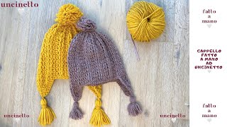 Tutorial cappello  berretta con paraorecchie fatto a mano ad uncinetto facile  crochet ganchillo [upl. by Laehcimaj]