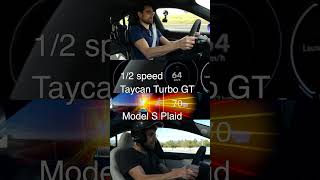 Surprise at 200 kmh 😯 Taycan Turbo GT 👆 vs Model S Plaid 👇 shorts [upl. by Annotahs688]