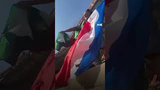 Maccabi Haifa fans burn the Palestinian flag while chanting ‘Gaza is a cemetery’ [upl. by Odawa]