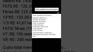 Custo completo d um funcionário investimentos economia finanças prosperidade educaçãofinanceira [upl. by Annasor]