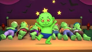 7 Green Zombies Sleeping on the bed 🧟‍♂️  Funny Halloween Songs  Kids Songs  ABC Learning Club [upl. by Kilan227]