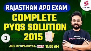 Rajasthan APO 2024 Rajasthan APO Previous Year Question Paper 2015 Solution 3  Anoop Sir [upl. by Ttergram]