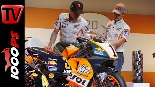 Marc Marquez and Dani Pedrosa alongside Repsol Honda titlewinning machines EnglishEspañol [upl. by Attenhoj]