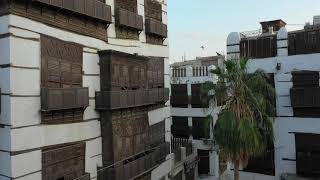 4K Aerial view of old houses with mashrabiyas in alBalad Jeddah Saudi Arabia [upl. by Eilra]