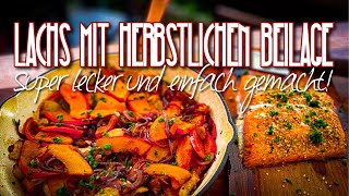 Lachs mit herbstlicher Beilege  Mega lecker und einfach gemacht rezept herbst kochen kürbis [upl. by Kylstra]