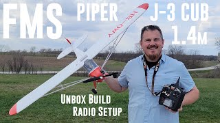 FMS  Piper J3 Cub  14m  Unbox Build amp Radio Setup [upl. by Xymenes]