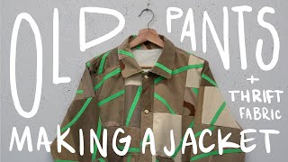 Making a Patchwork Jacket from Khaki Pants and Thrifted Fabric Thrift Flip [upl. by Nuawad]