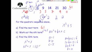 Quadratic Sequences version 2  Corbettmaths [upl. by Ludovika]