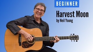 Learn to play Harvest Moon by Neil Young  Drop D tuning  Beginner guitar lesson [upl. by Behn]