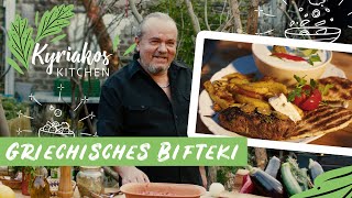 Bifteki  original griechische Frikadelle mit Feta Schafskäse gefüllt  Kyriakos Kitchen [upl. by Nahtnahoj]